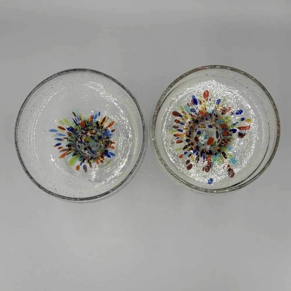 Home Studio Pair of Baja Margarita Colorful Confetti Glasses Hand Blown